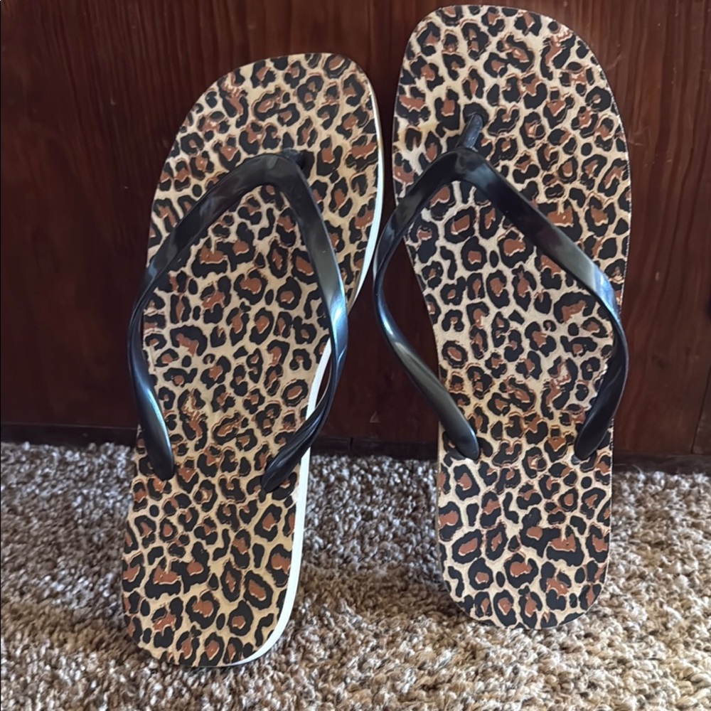 Leopard Print Flip Flops with Black Straps